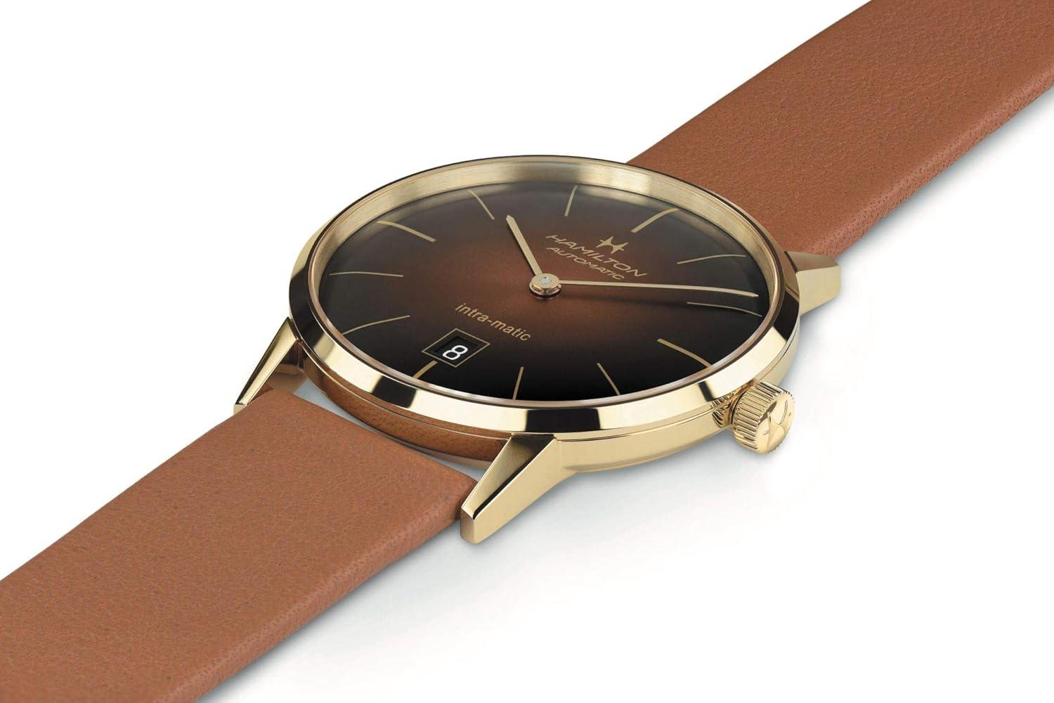 imageHamilton American Classic Automatic Mens Watch 38mm Stainless Steel Case Swiss Made Brown Dial Analog Wrist Watch for Men 50m Waterproof Sapphire Crystal Calf Leather Strap