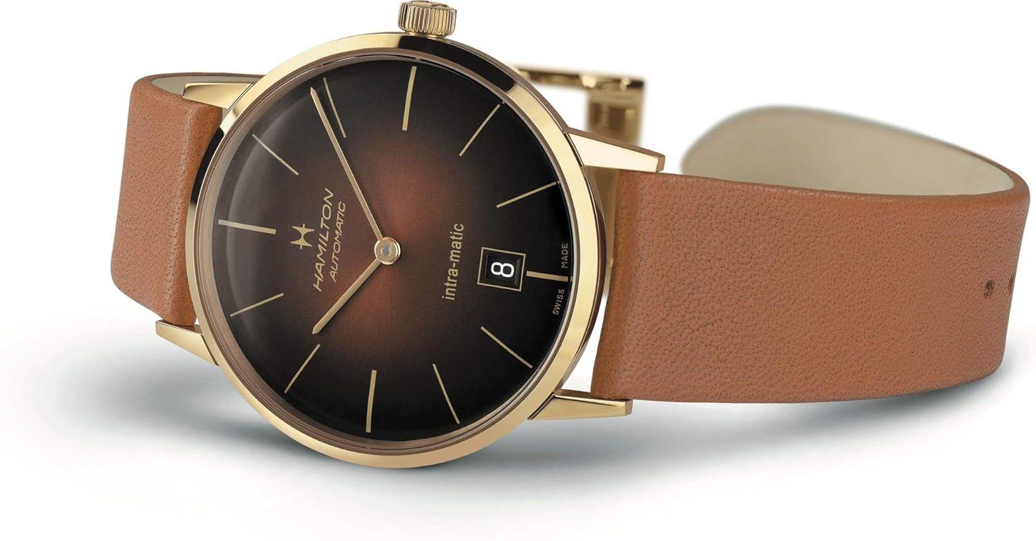 imageHamilton American Classic Automatic Mens Watch 38mm Stainless Steel Case Swiss Made Brown Dial Analog Wrist Watch for Men 50m Waterproof Sapphire Crystal Calf Leather Strap