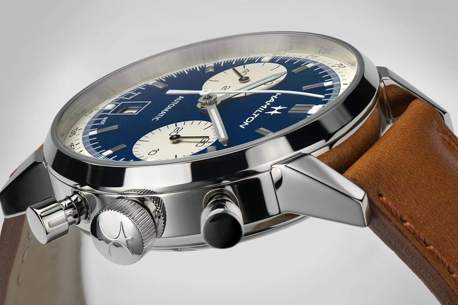 imageHamilton American Classic Automatic Mens Watch 40mm Stainless Steel Case Swiss Made Blue Dial Analog Wrist Watch for Men 100m Waterproof Sapphire Crystal Cow Leather Strap