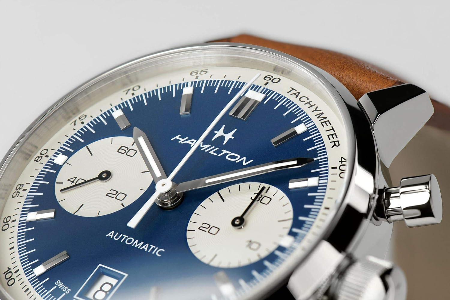 imageHamilton American Classic Automatic Mens Watch 40mm Stainless Steel Case Swiss Made Blue Dial Analog Wrist Watch for Men 100m Waterproof Sapphire Crystal Cow Leather Strap