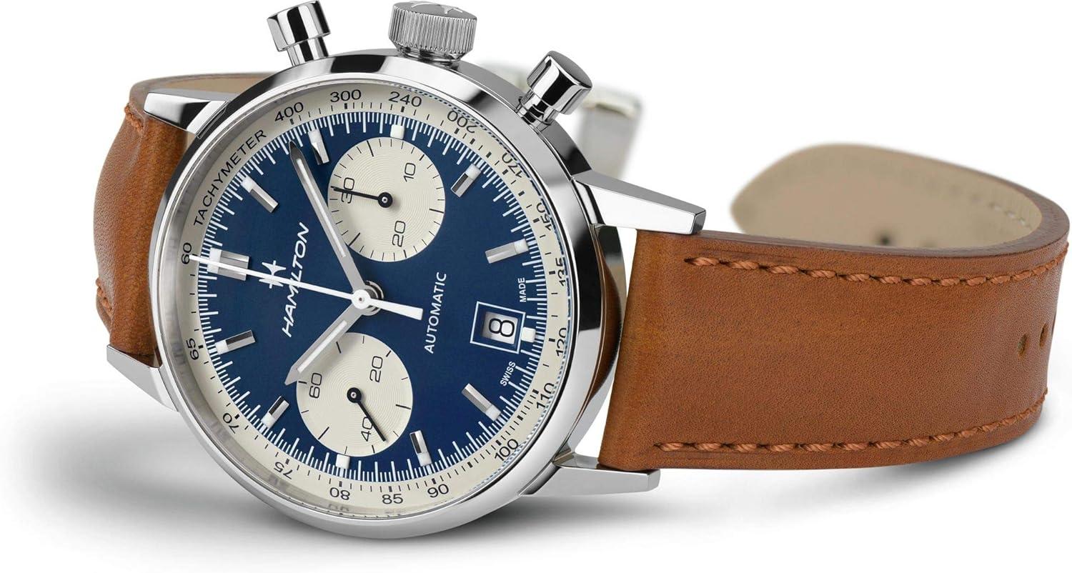 imageHamilton American Classic Automatic Mens Watch 40mm Stainless Steel Case Swiss Made Blue Dial Analog Wrist Watch for Men 100m Waterproof Sapphire Crystal Cow Leather Strap