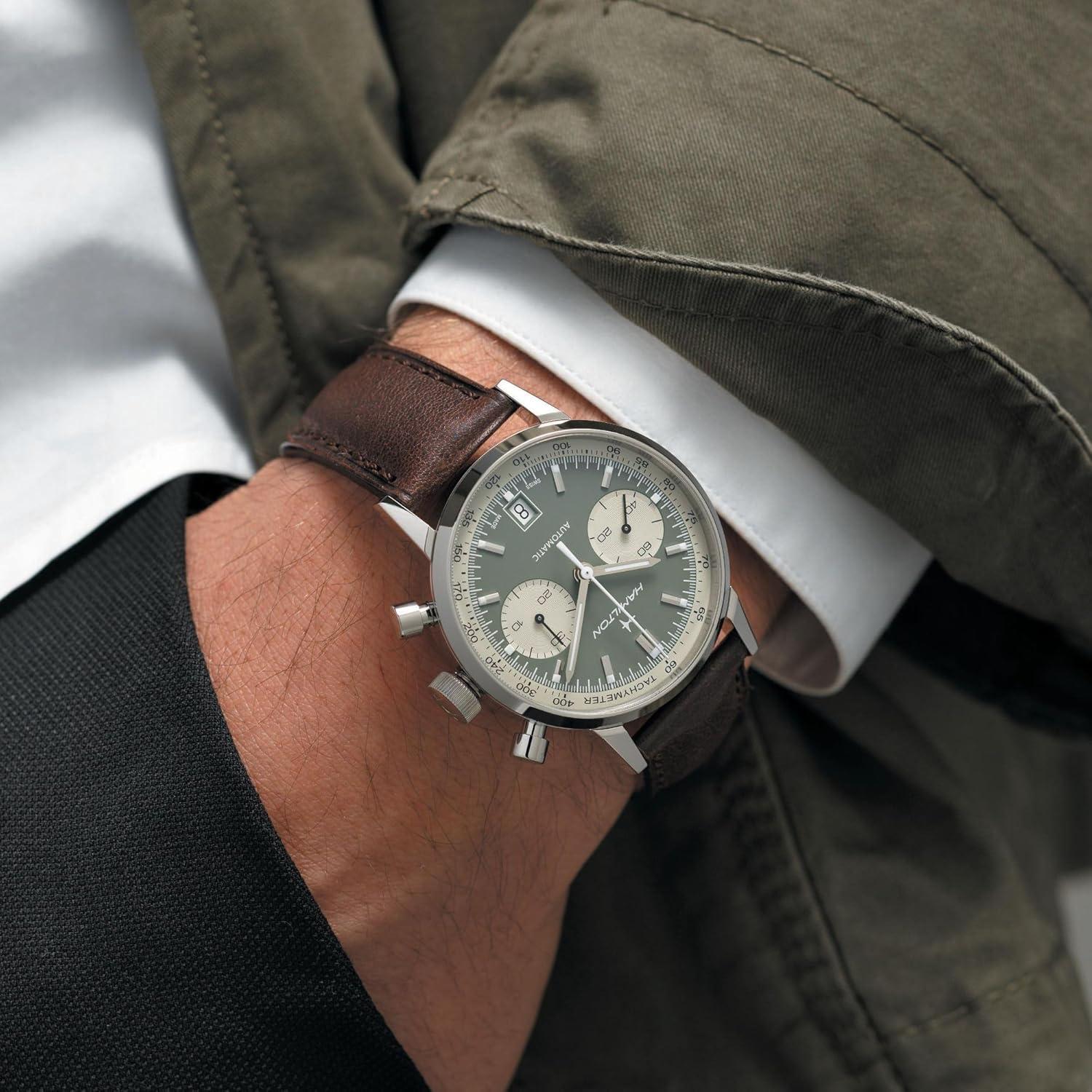 imageHamilton American Classic Automatic Mens Watch 40mm Stainless Steel Case Swiss Made Green Dial Analog Wrist Watch for Men 100m Waterproof Sapphire Crystal Cow Leather Strap