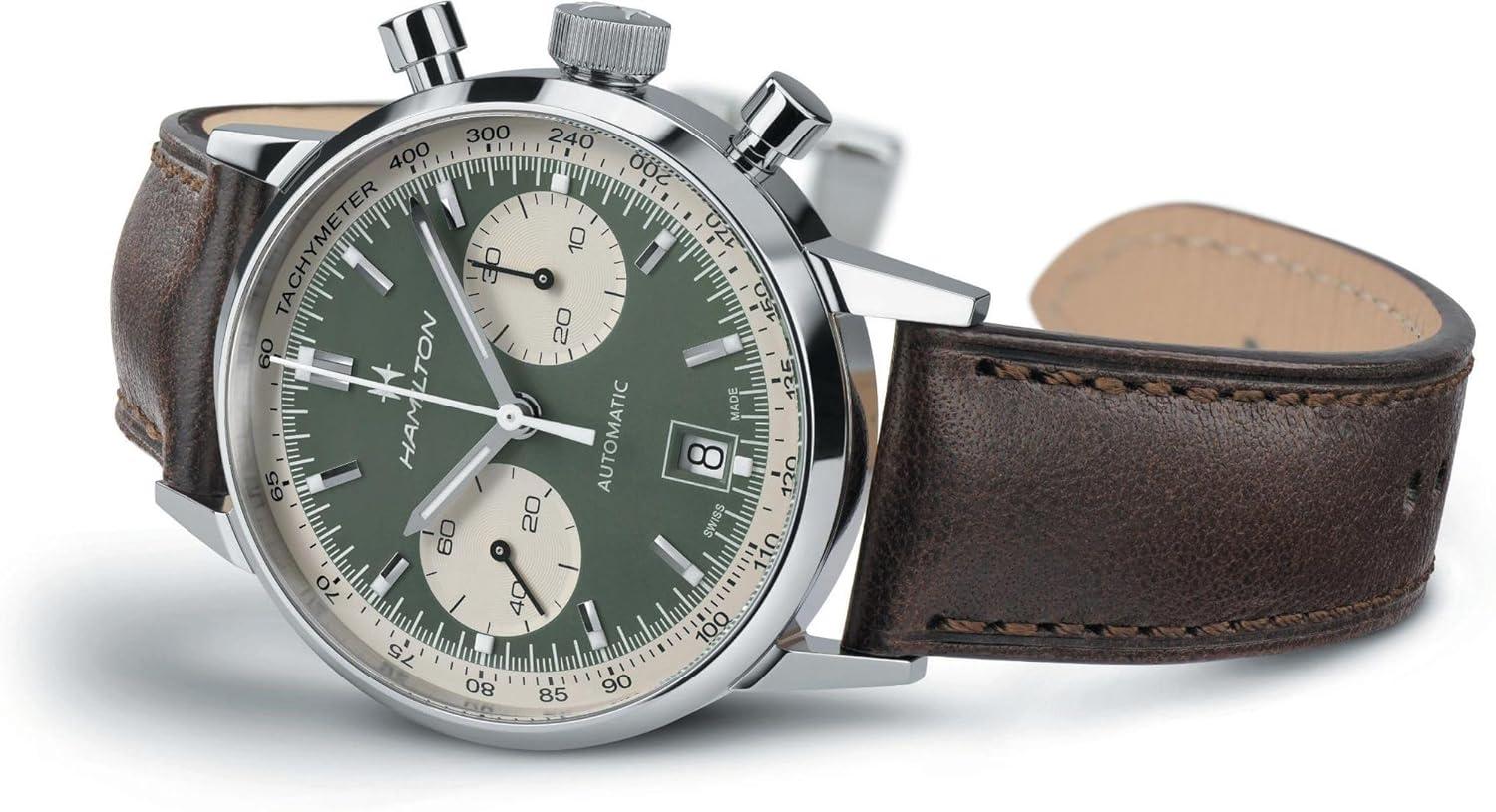 imageHamilton American Classic Automatic Mens Watch 40mm Stainless Steel Case Swiss Made Green Dial Analog Wrist Watch for Men 100m Waterproof Sapphire Crystal Cow Leather Strap