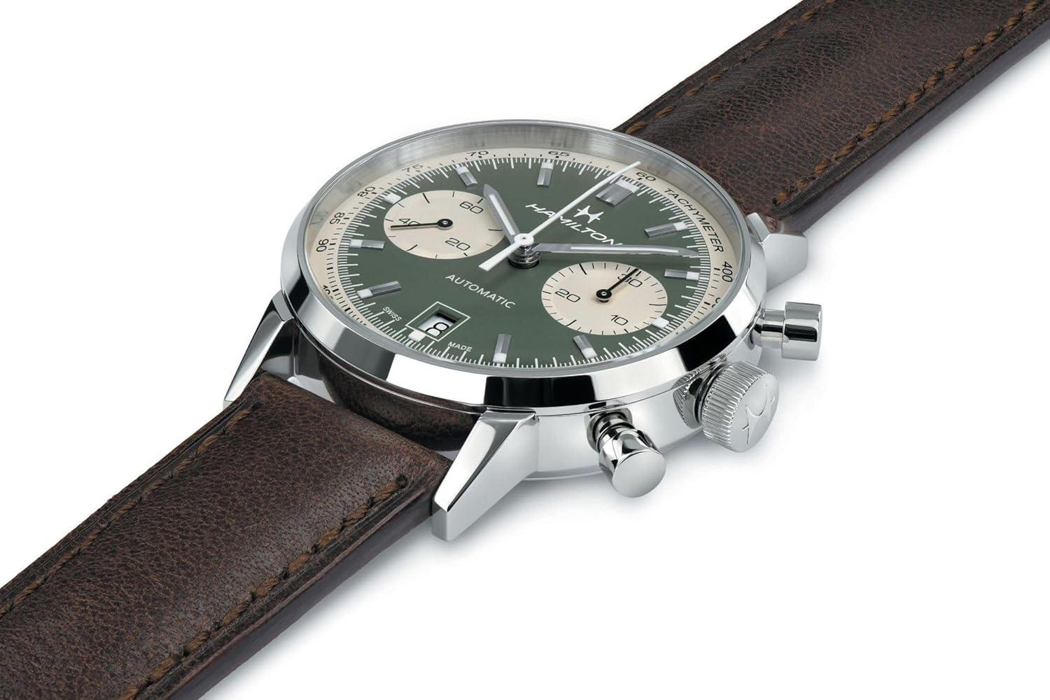 imageHamilton American Classic Automatic Mens Watch 40mm Stainless Steel Case Swiss Made Green Dial Analog Wrist Watch for Men 100m Waterproof Sapphire Crystal Cow Leather Strap