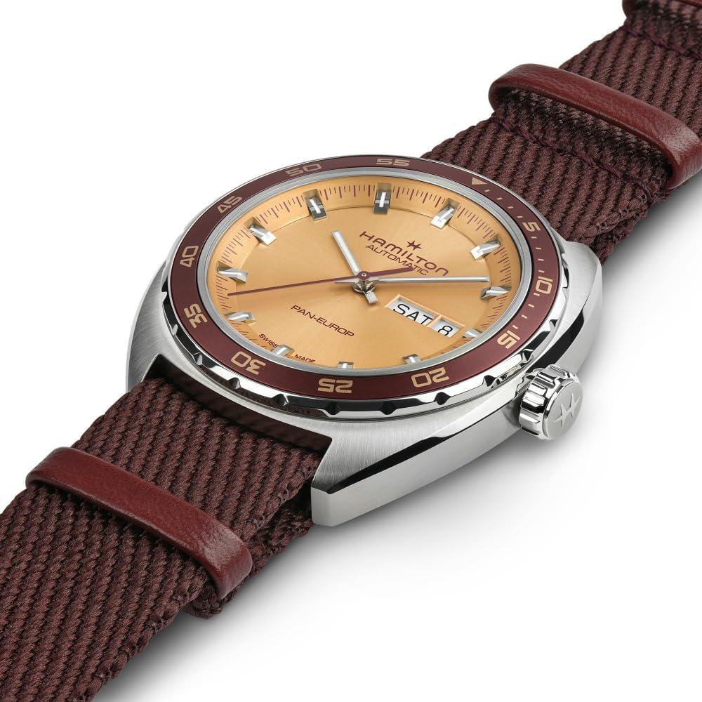 imageHamilton American Classic Automatic Mens Watch 42mm Stainless Steel Case Swiss Made Beige Dial Analog Wrist Watch for Men 50m Waterproof Sapphire Crystal 3Hand Movement Cow Leather Strap