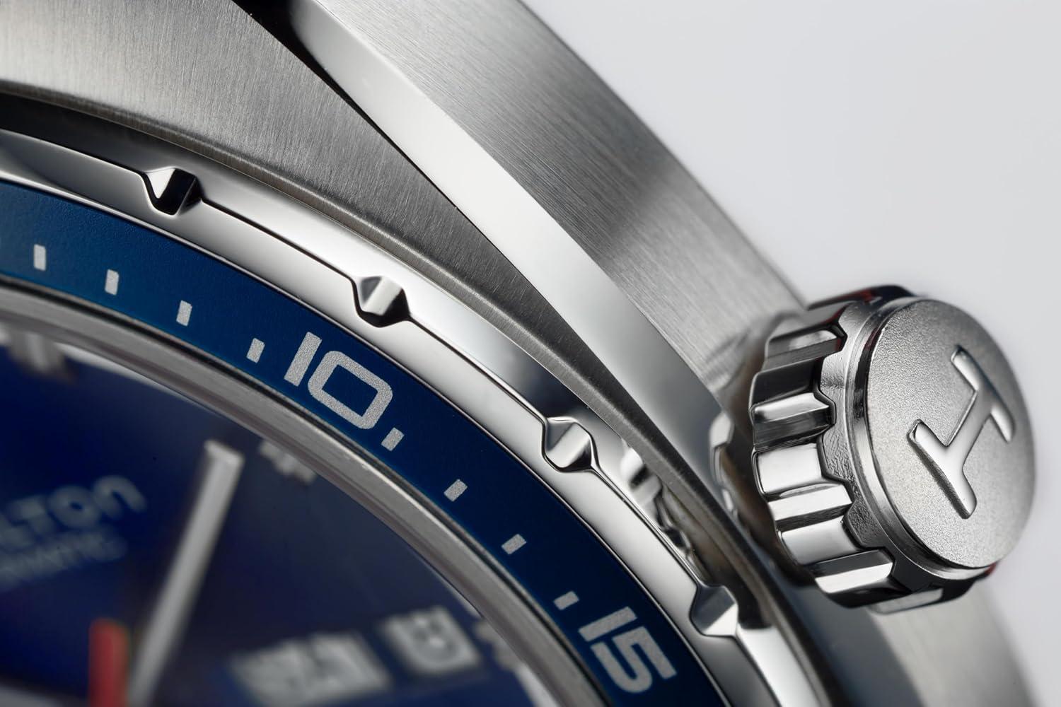 imageHamilton American Classic Automatic Mens Watch 42mm Stainless Steel Case Swiss Made Blue Dial Analog Wrist Watch for Men 50m Waterproof Sapphire Crystal 3Hand Movement Cow Leather Strap