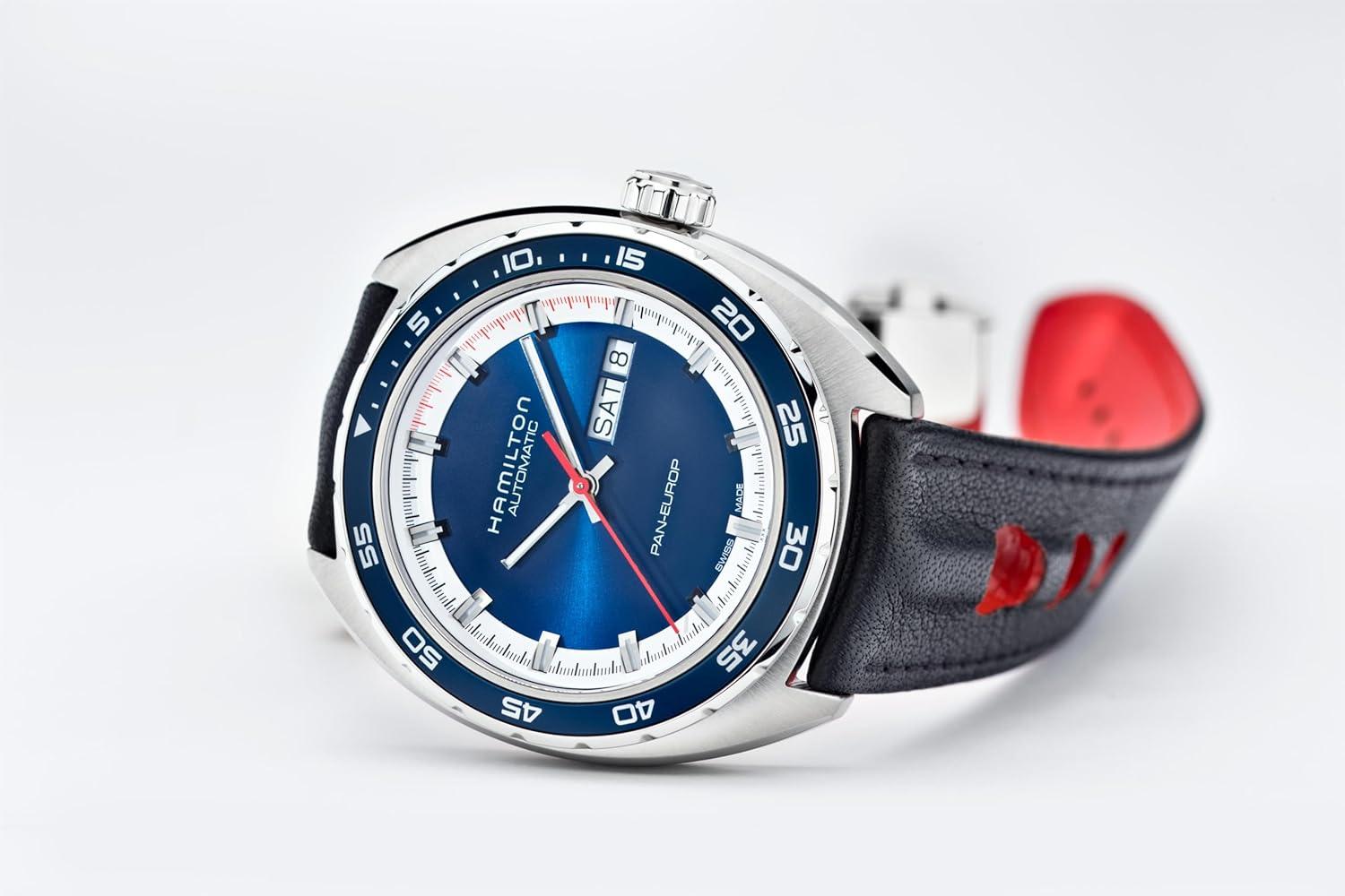 imageHamilton American Classic Automatic Mens Watch 42mm Stainless Steel Case Swiss Made Blue Dial Analog Wrist Watch for Men 50m Waterproof Sapphire Crystal 3Hand Movement Cow Leather Strap