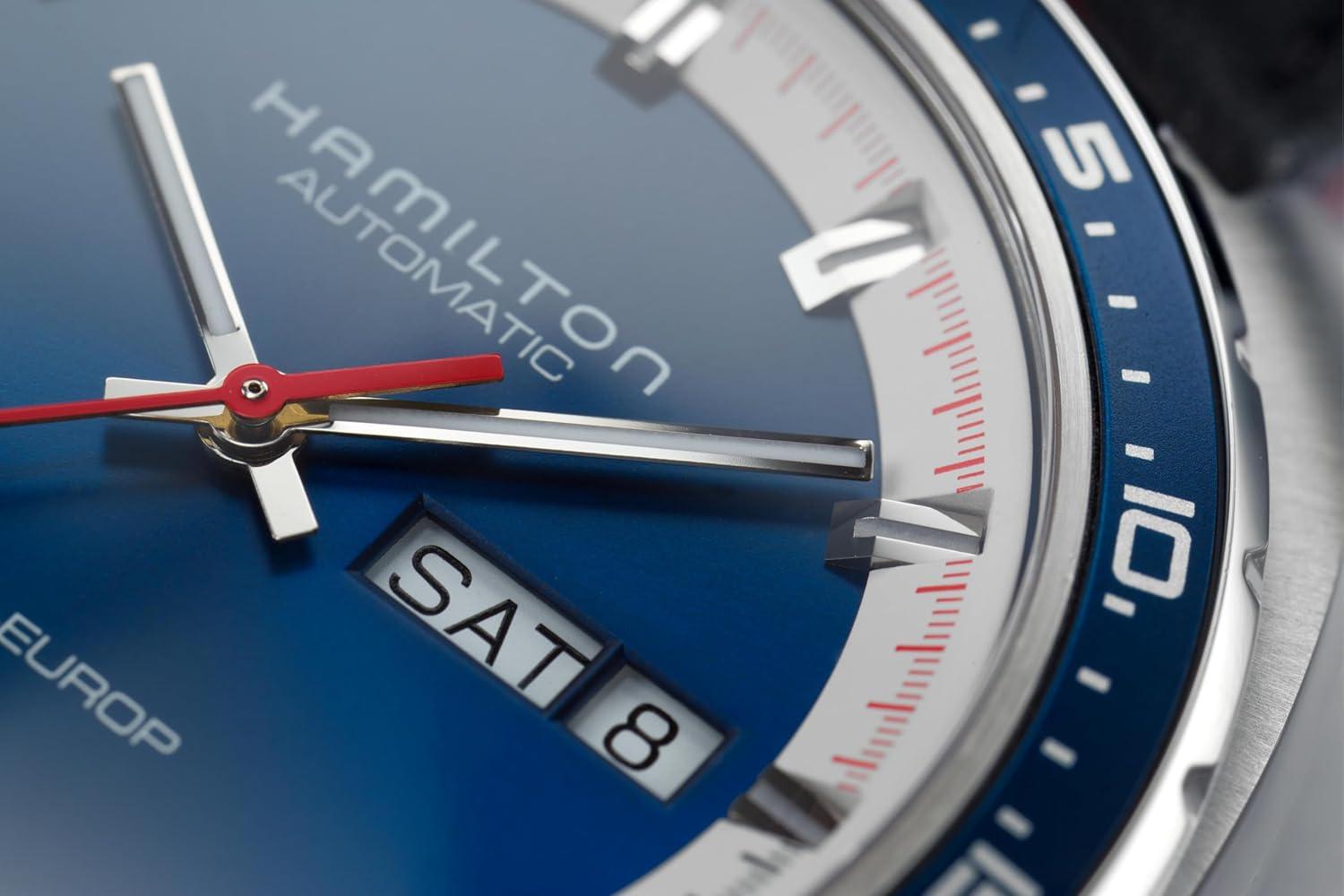 imageHamilton American Classic Automatic Mens Watch 42mm Stainless Steel Case Swiss Made Blue Dial Analog Wrist Watch for Men 50m Waterproof Sapphire Crystal 3Hand Movement Cow Leather Strap