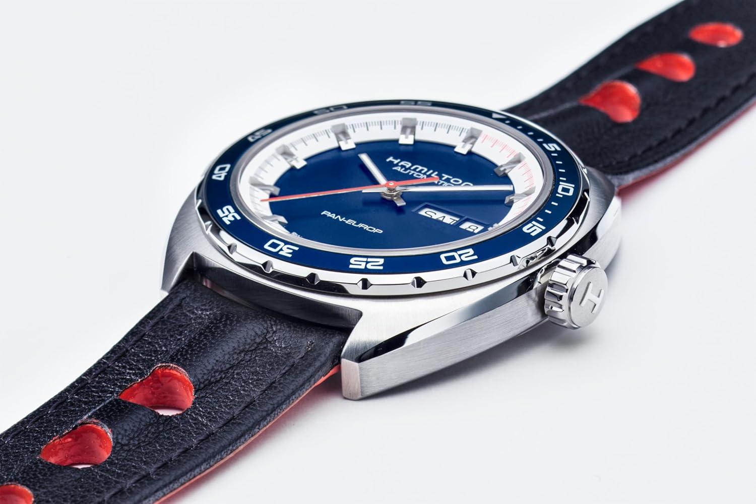 imageHamilton American Classic Automatic Mens Watch 42mm Stainless Steel Case Swiss Made Blue Dial Analog Wrist Watch for Men 50m Waterproof Sapphire Crystal 3Hand Movement Cow Leather Strap