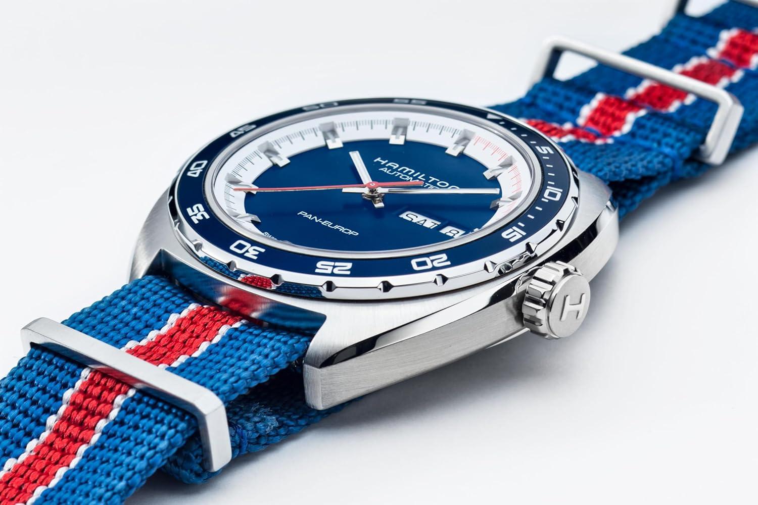 imageHamilton American Classic Automatic Mens Watch 42mm Stainless Steel Case Swiss Made Blue Dial Analog Wrist Watch for Men 50m Waterproof Sapphire Crystal 3Hand Movement Cow Leather Strap