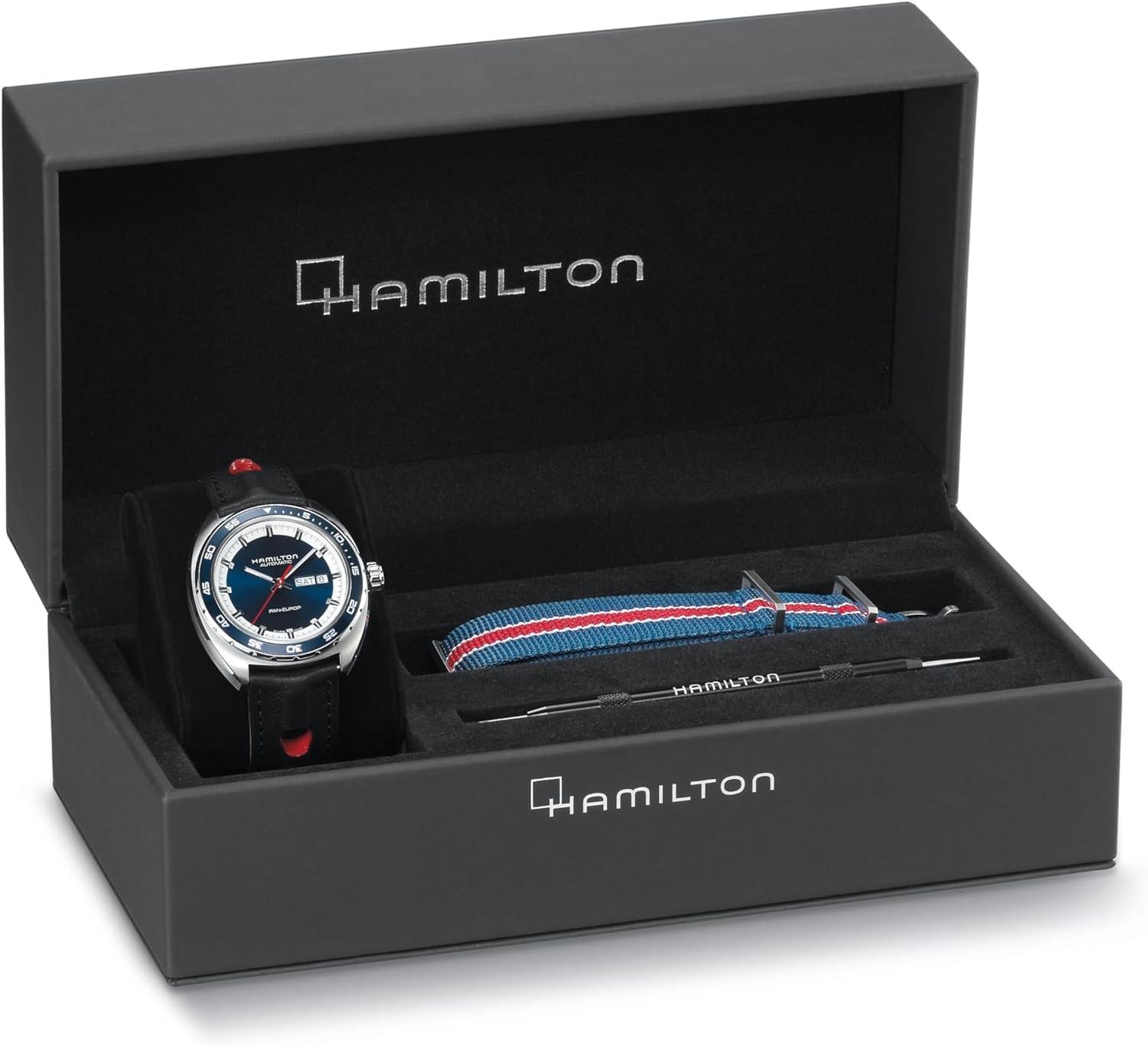 imageHamilton American Classic Automatic Mens Watch 42mm Stainless Steel Case Swiss Made Blue Dial Analog Wrist Watch for Men 50m Waterproof Sapphire Crystal 3Hand Movement Cow Leather Strap