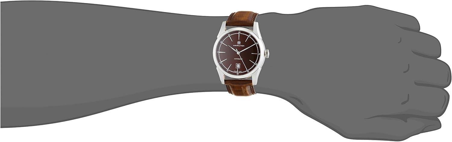 imageHamilton American Classic Automatic Mens Watch 42mm Stainless Steel Case Swiss Made Brown Dial Analog Wrist Watch for Men 50m Waterproof Sapphire Crystal 3Hand Movement Calf Leather Strap