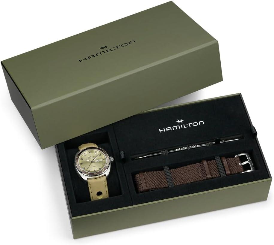 imageHamilton American Classic Automatic Mens Watch 42mm Stainless Steel Case Swiss Made Green Dial Analog Wrist Watch for Men 50m Waterproof Sapphire Crystal 3Hand Movement Cow Leather Strap