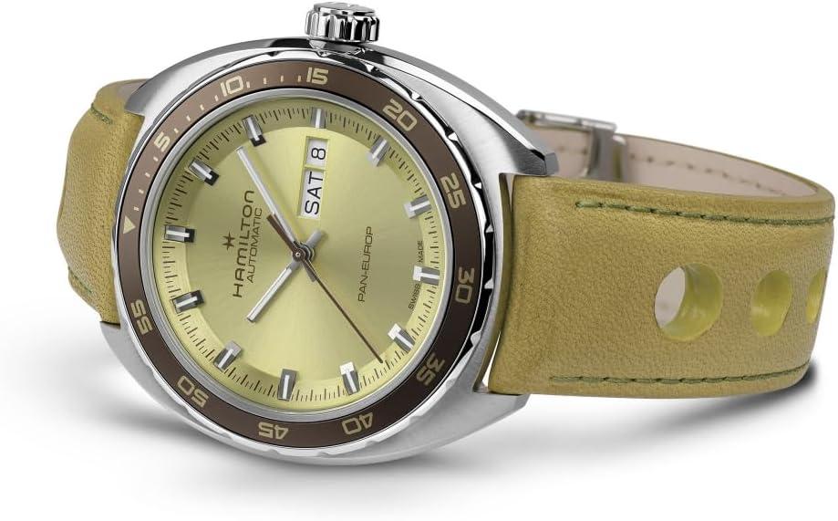 imageHamilton American Classic Automatic Mens Watch 42mm Stainless Steel Case Swiss Made Green Dial Analog Wrist Watch for Men 50m Waterproof Sapphire Crystal 3Hand Movement Cow Leather Strap