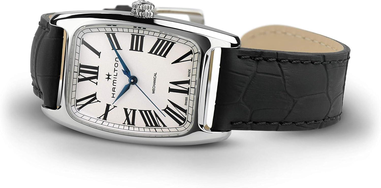 imageHamilton American Classic Boulton Mechanical Mens Watch 34mm x 38mm Stainless Steel Case Swiss Made White Dial Analog Wrist Watch for Men 50m Waterproof Sapphire Crystal Cow Leather Strap