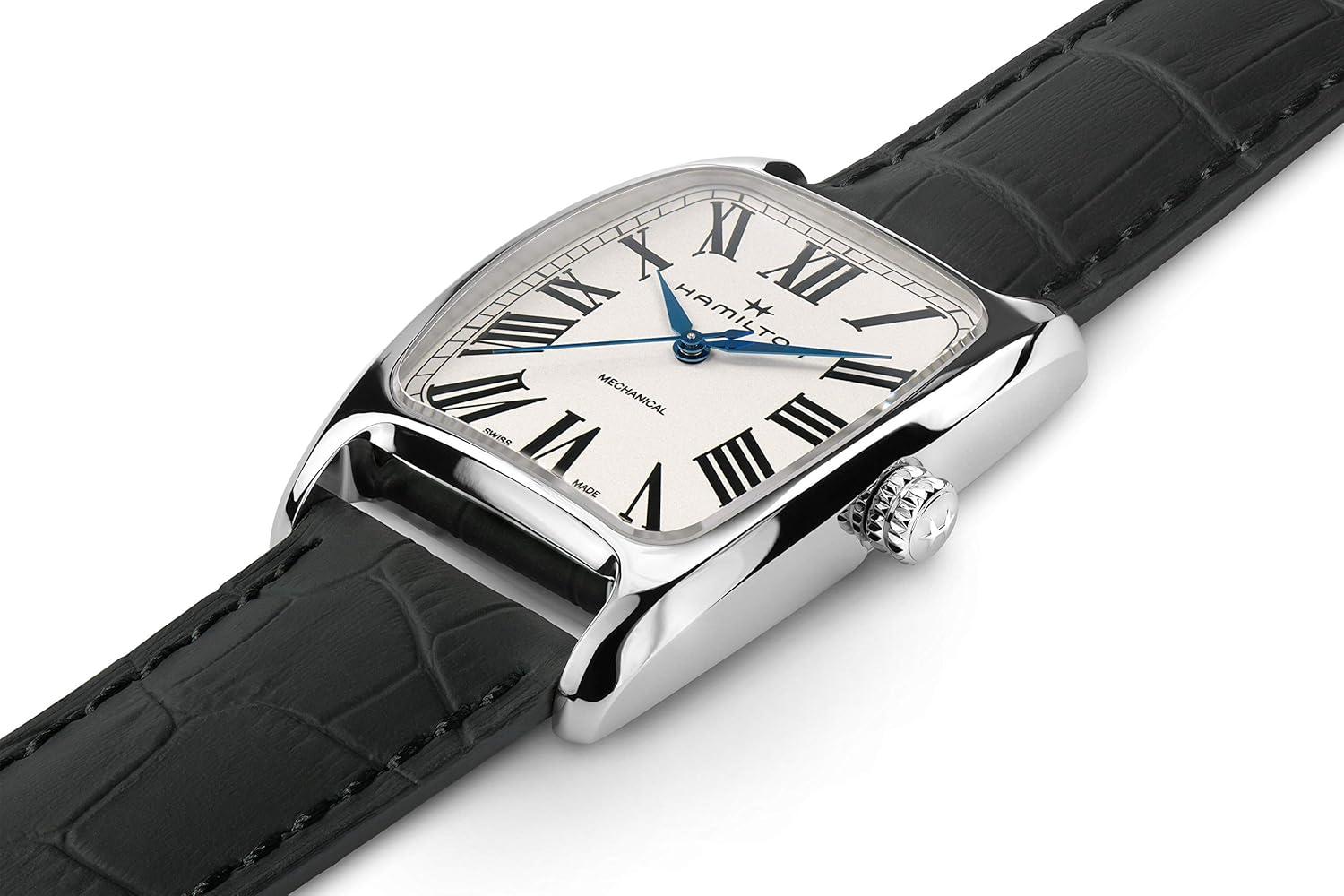 imageHamilton American Classic Boulton Mechanical Mens Watch 34mm x 38mm Stainless Steel Case Swiss Made White Dial Analog Wrist Watch for Men 50m Waterproof Sapphire Crystal Cow Leather Strap
