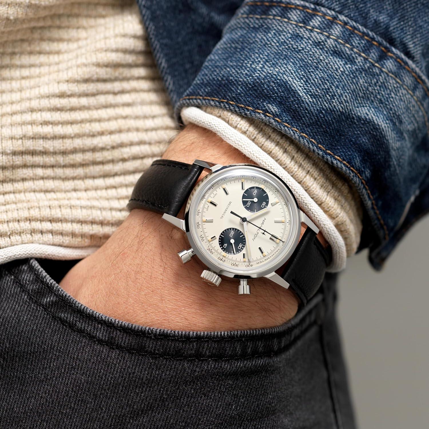 imageHamilton American Classic IntraMatic Mechanical Mens Watch 40mm Stainless Steel Case Swiss Made White Dial Analog Wrist Watch for Men 100m Waterproof Sapphire Crystal Strap