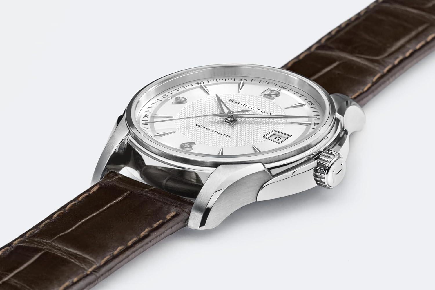 imageHamilton Jazzmaster Automatic Mens Watch 40mm Stainless Steel Case Swiss Made Silver Dial Analog Wrist Watch for Men 50m Waterproof Sapphire Crystal 3Hand Movement Calf Leather Strap