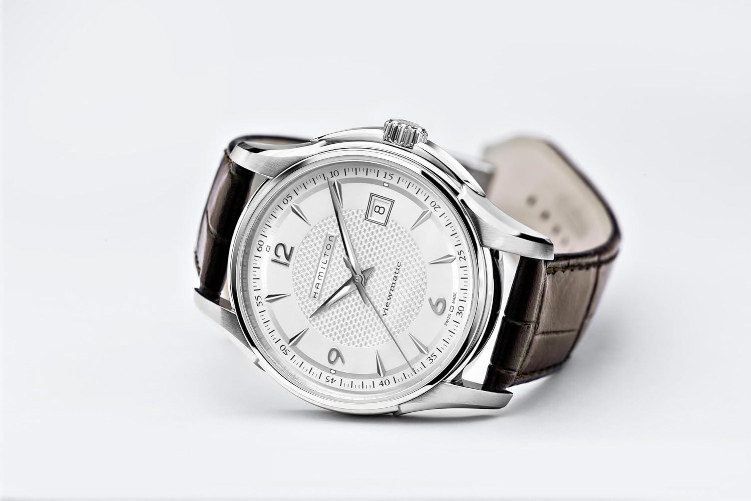 imageHamilton Jazzmaster Automatic Mens Watch 40mm Stainless Steel Case Swiss Made Silver Dial Analog Wrist Watch for Men 50m Waterproof Sapphire Crystal 3Hand Movement Calf Leather Strap