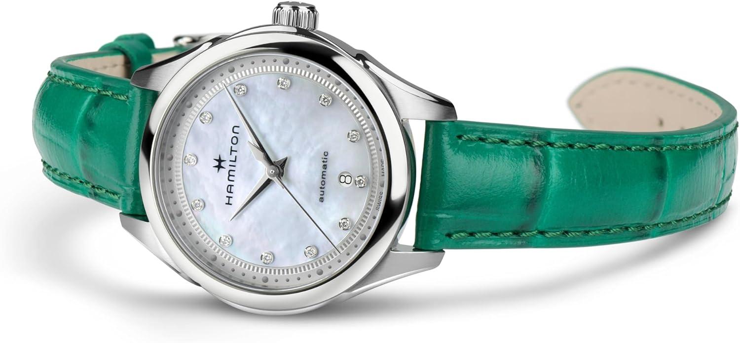 imageHamilton Jazzmaster Automatic Womens Watch 30mm Stainless Steel Case Swiss Made Mother of Pearl Dial Analog Wrist Watch for Women 50m Waterproof Sapphire Crystal Cow Leather Strap