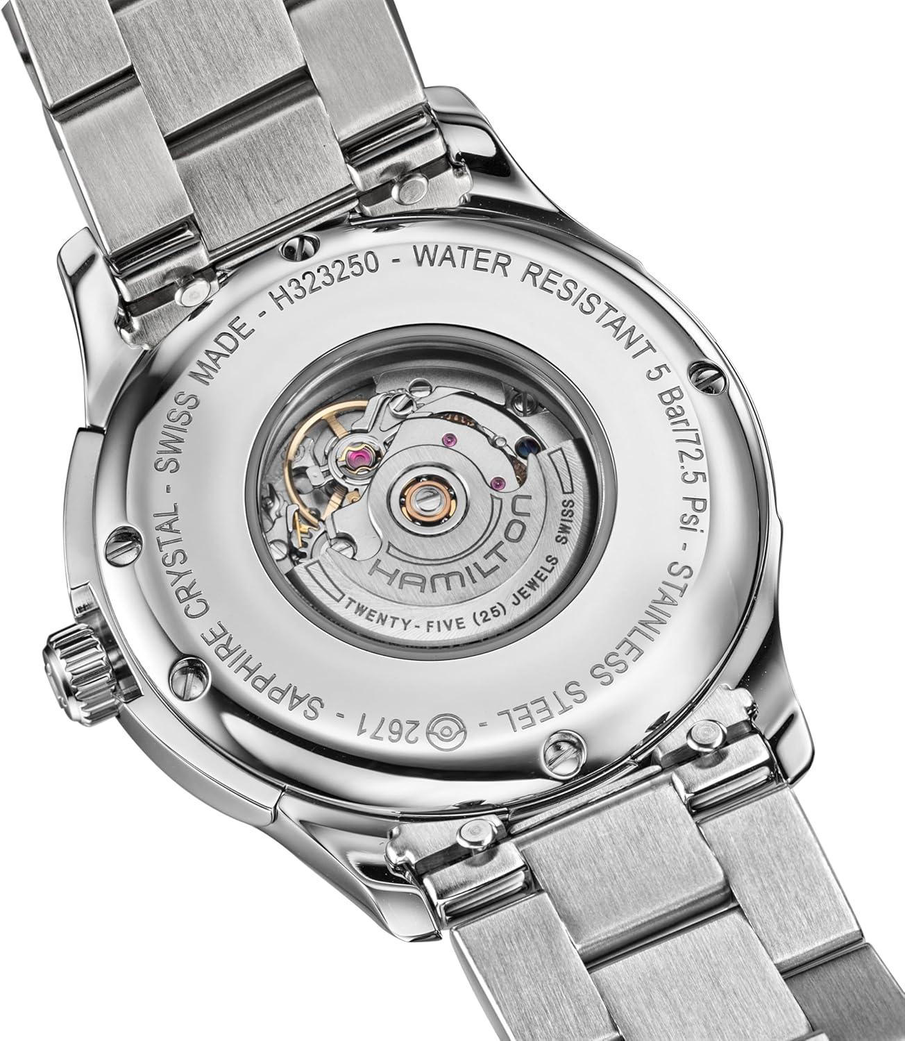 imageHamilton Jazzmaster Automatic Womens Watch 34mm Stainless Steel Case Swiss Made Blue Dial Analog Wrist Watch for Women 50m Waterproof Sapphire Crystal Stainless Steel Strap