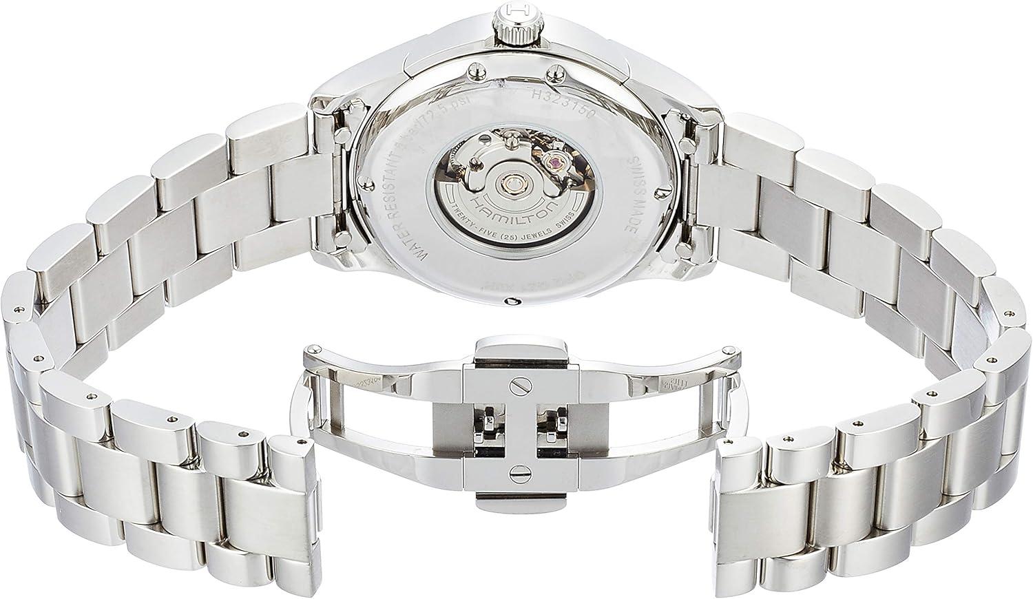 imageHamilton Jazzmaster Automatic Womens Watch 34mm Stainless Steel Case Swiss Made Blue Dial Analog Wrist Watch for Women 50m Waterproof Sapphire Crystal Stainless Steel Strap