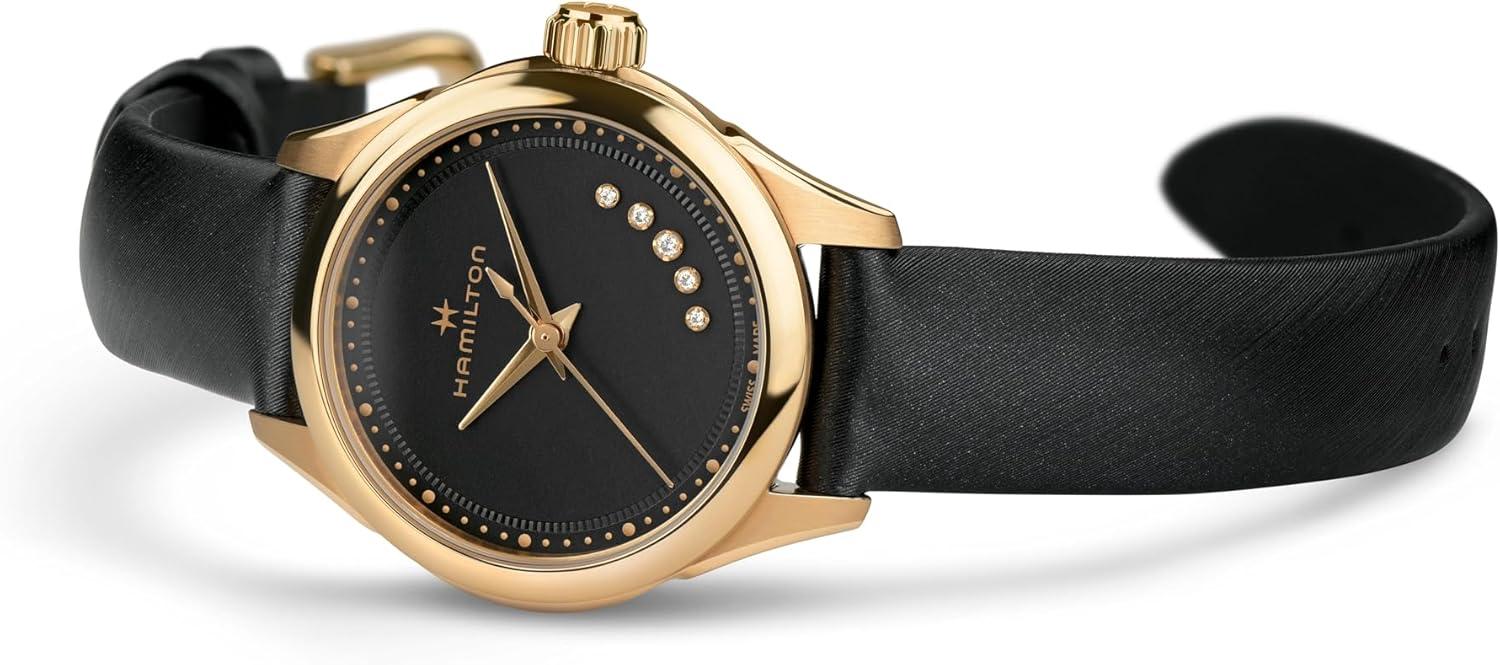 imageHamilton Jazzmaster Lady Quartz Womens Watch 26mm Stainless Steel Case Swiss Made Black Dial Analog Wrist Watch for Women 50m Waterproof Sapphire Crystal Satin Strap