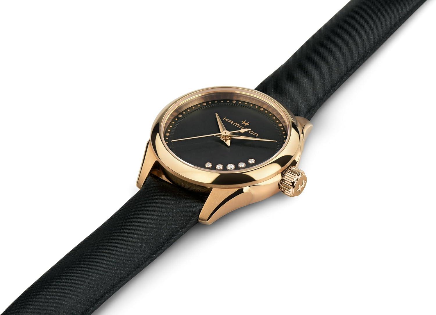 imageHamilton Jazzmaster Lady Quartz Womens Watch 26mm Stainless Steel Case Swiss Made Black Dial Analog Wrist Watch for Women 50m Waterproof Sapphire Crystal Satin Strap