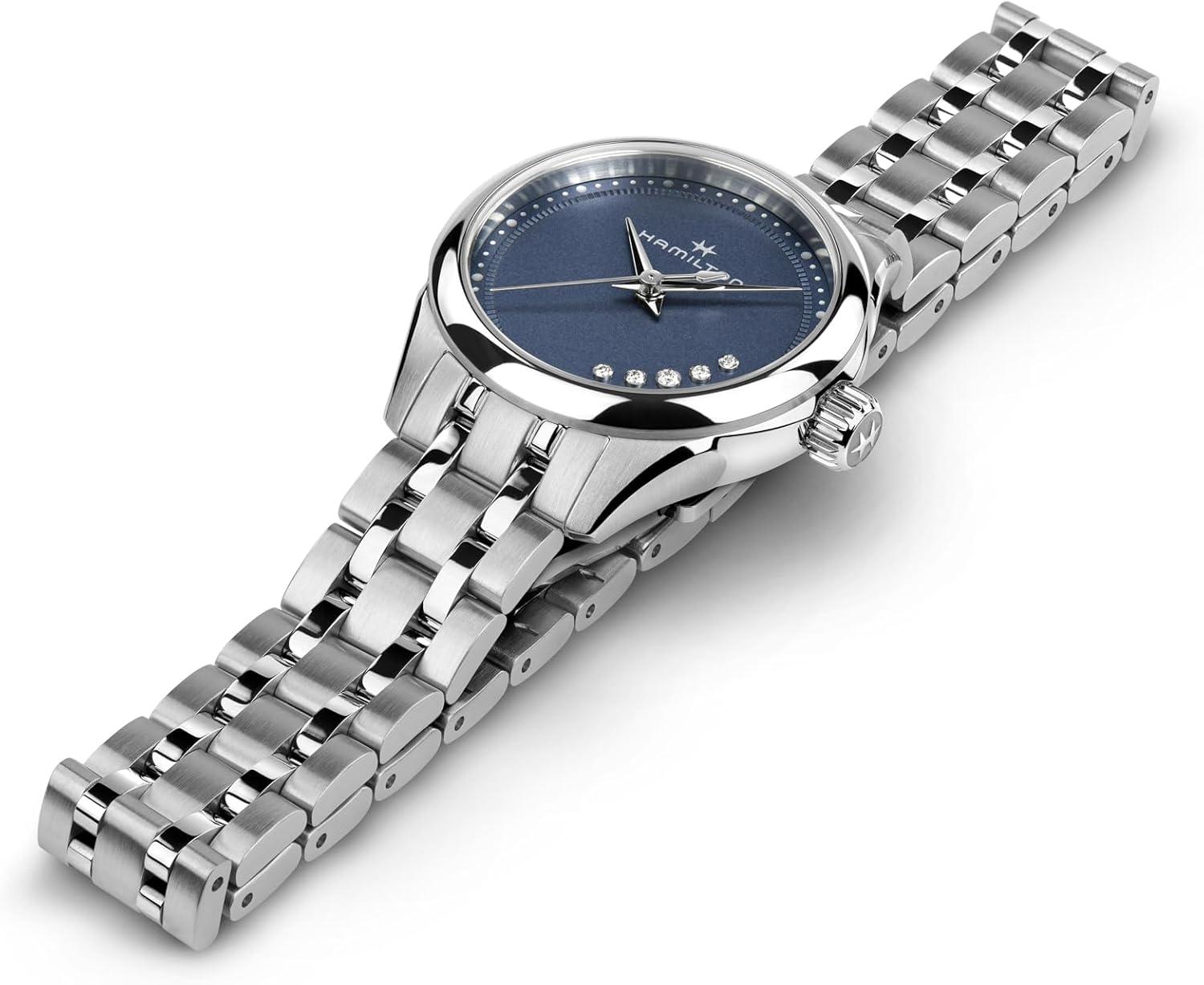 imageHamilton Jazzmaster Lady Quartz Womens Watch 26mm Stainless Steel Case Swiss Made Blue Dial Analog Wrist Watch for Women 50m Waterproof Sapphire Crystal Stainless Steel Strap