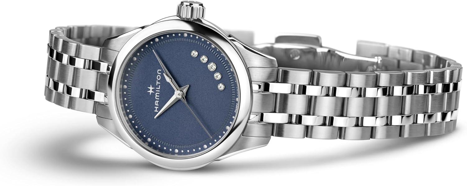 imageHamilton Jazzmaster Lady Quartz Womens Watch 26mm Stainless Steel Case Swiss Made Blue Dial Analog Wrist Watch for Women 50m Waterproof Sapphire Crystal Stainless Steel Strap