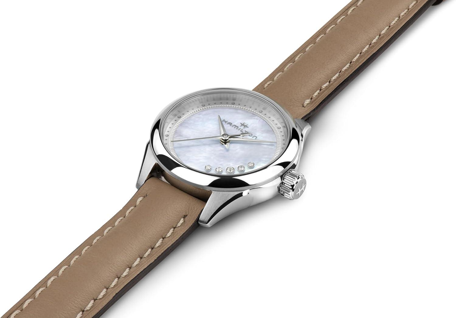 imageHamilton Jazzmaster Lady Quartz Womens Watch 26mm Stainless Steel Case Swiss Made Mother of Pearl Dial Analog Wrist Watch for Women 50m Waterproof Sapphire Crystal Cow Leather Strap