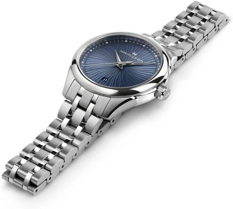 imageHamilton Jazzmaster Lady Quartz Womens Watch 30mm Stainless Steel Case Swiss Made Blue Dial Analog Wrist Watch for Women 50m Waterproof Sapphire Crystal Stainless Steel Strap