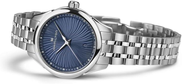 imageHamilton Jazzmaster Lady Quartz Womens Watch 30mm Stainless Steel Case Swiss Made Blue Dial Analog Wrist Watch for Women 50m Waterproof Sapphire Crystal Stainless Steel Strap