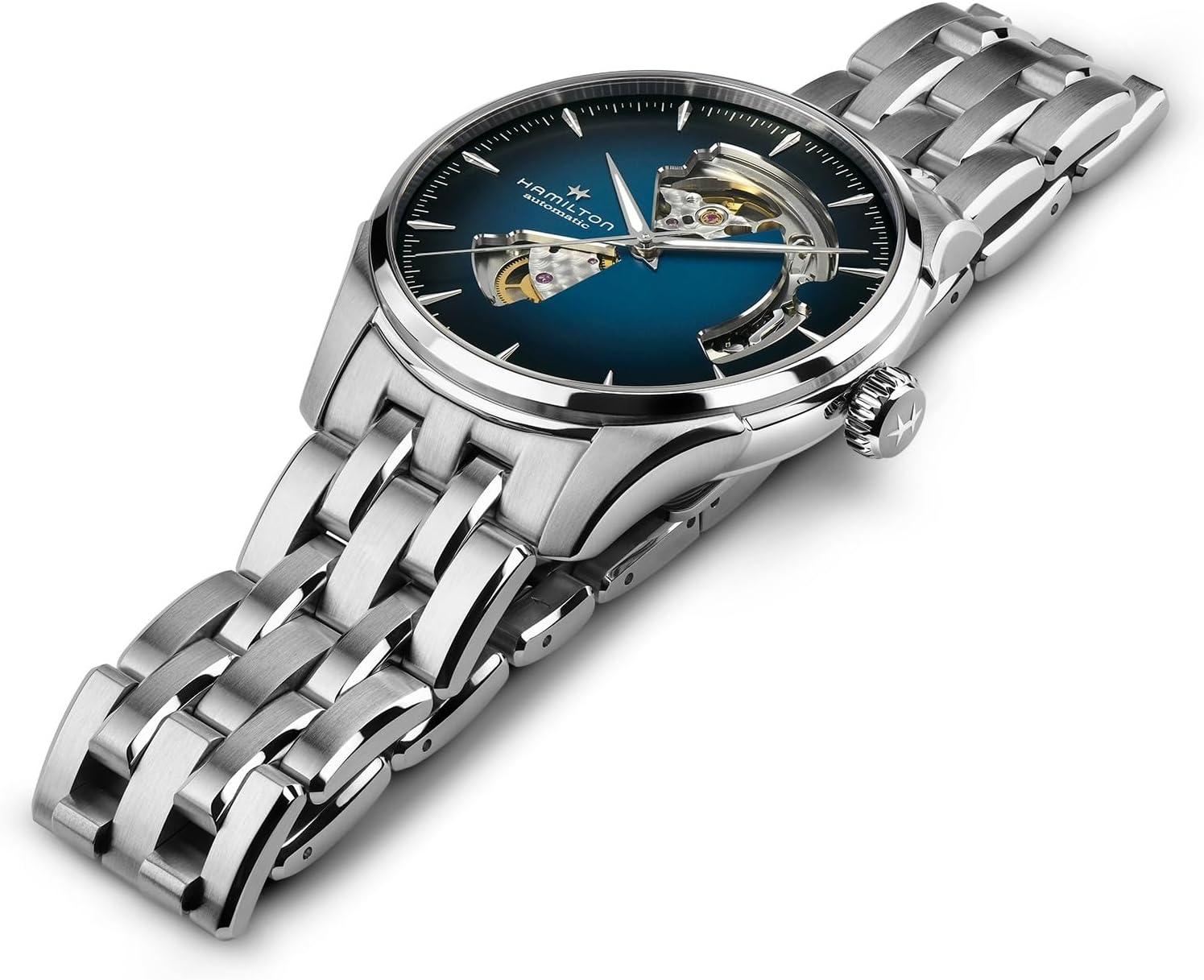 imageHamilton Jazzmaster Open Heart Automatic Mens Watch 40mm Stainless Steel Case Swiss Made Blue Dial Analog Wrist Watch 50m Waterproof Sapphire Crystal 3Hand Movement Stainless Steel Strap
