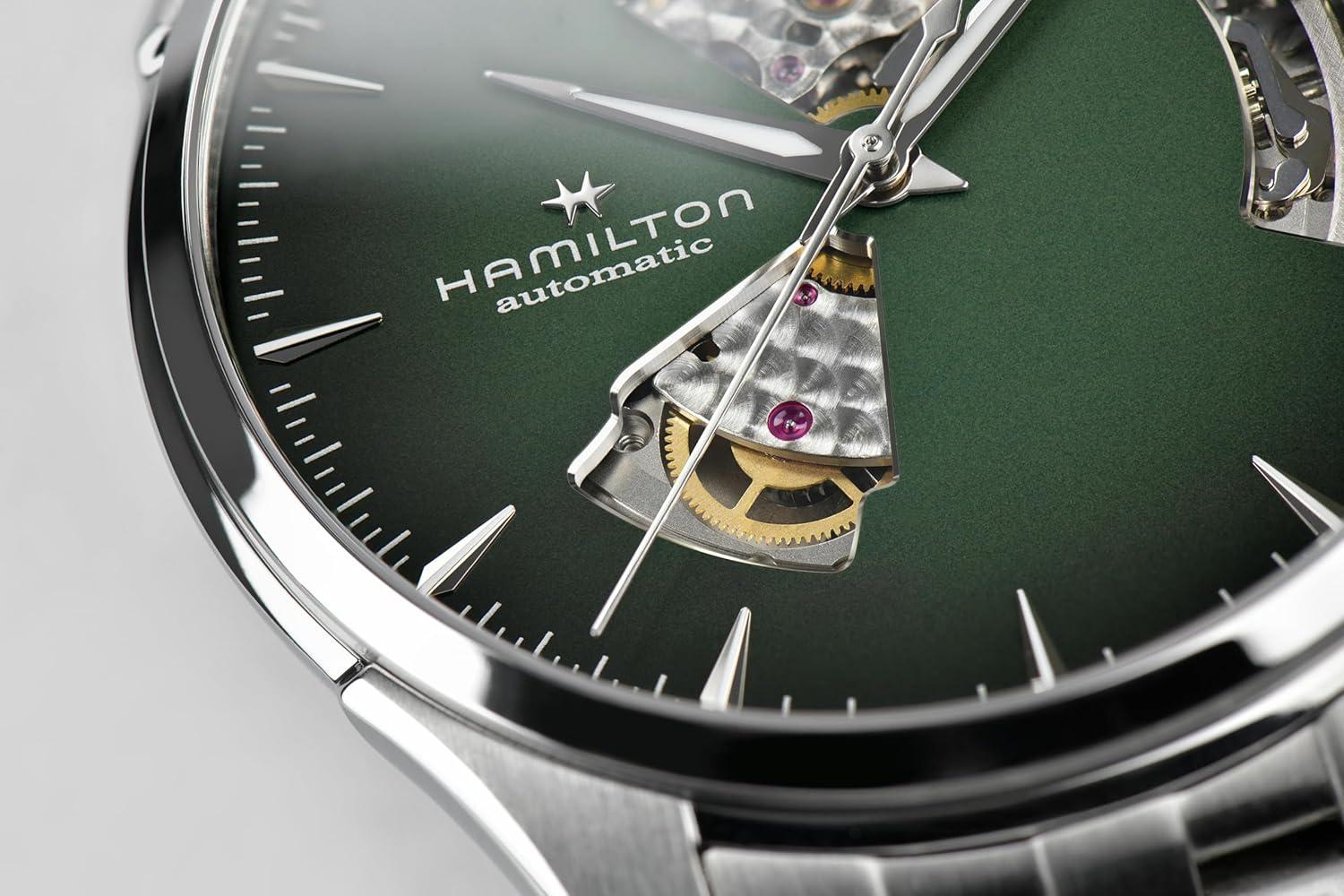 imageHamilton Jazzmaster Open Heart Automatic Mens Watch 40mm Stainless Steel Case Swiss Made Green Dial Analog Wrist Watch 50m Waterproof Sapphire Crystal 3Hand Movement Stainless Steel Strap