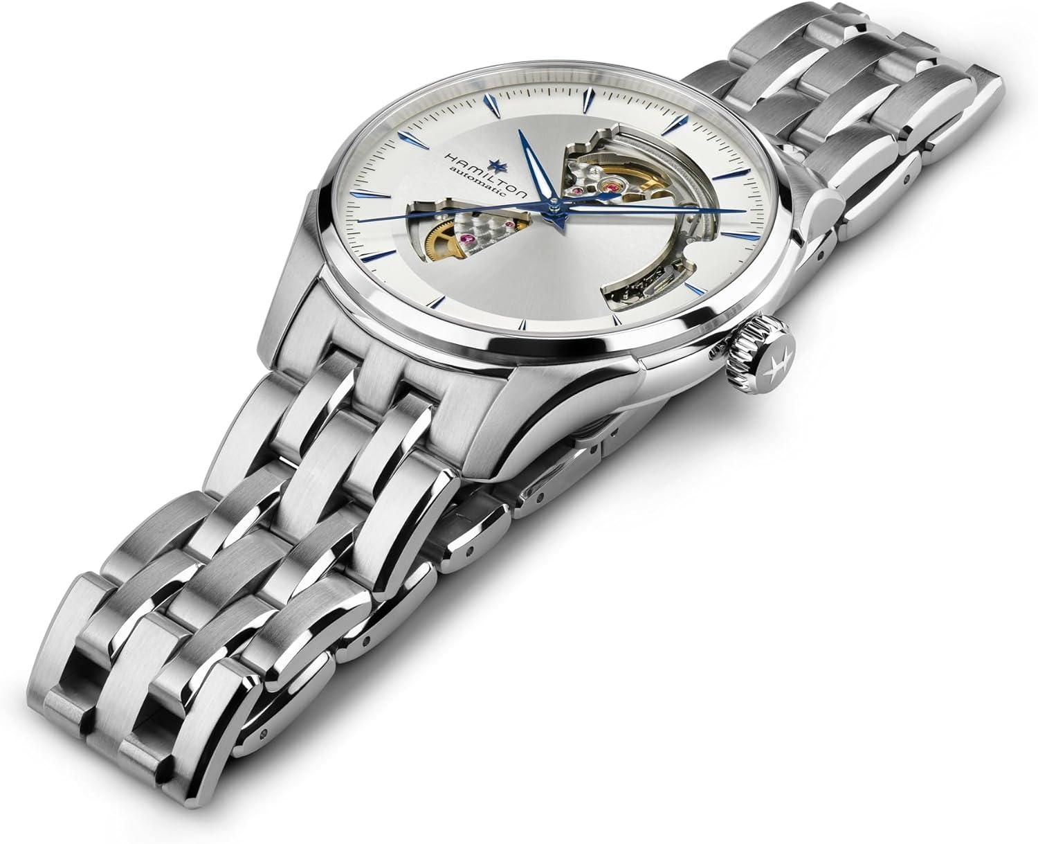 imageHamilton Jazzmaster Open Heart Automatic Mens Watch 40mm Stainless Steel Case Swiss Made Silver Dial Analog Wrist Watch 50m Waterproof Sapphire Crystal 3Hand Movement Stainless Steel Strap