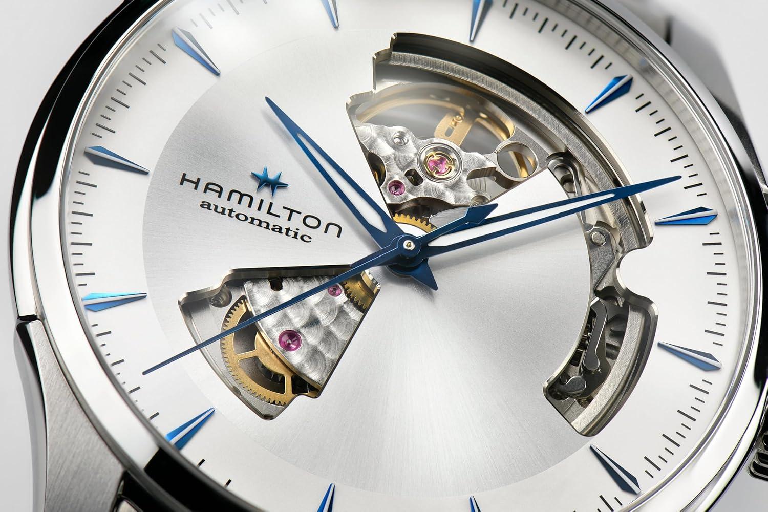imageHamilton Jazzmaster Open Heart Automatic Mens Watch 40mm Stainless Steel Case Swiss Made Silver Dial Analog Wrist Watch 50m Waterproof Sapphire Crystal 3Hand Movement Stainless Steel Strap