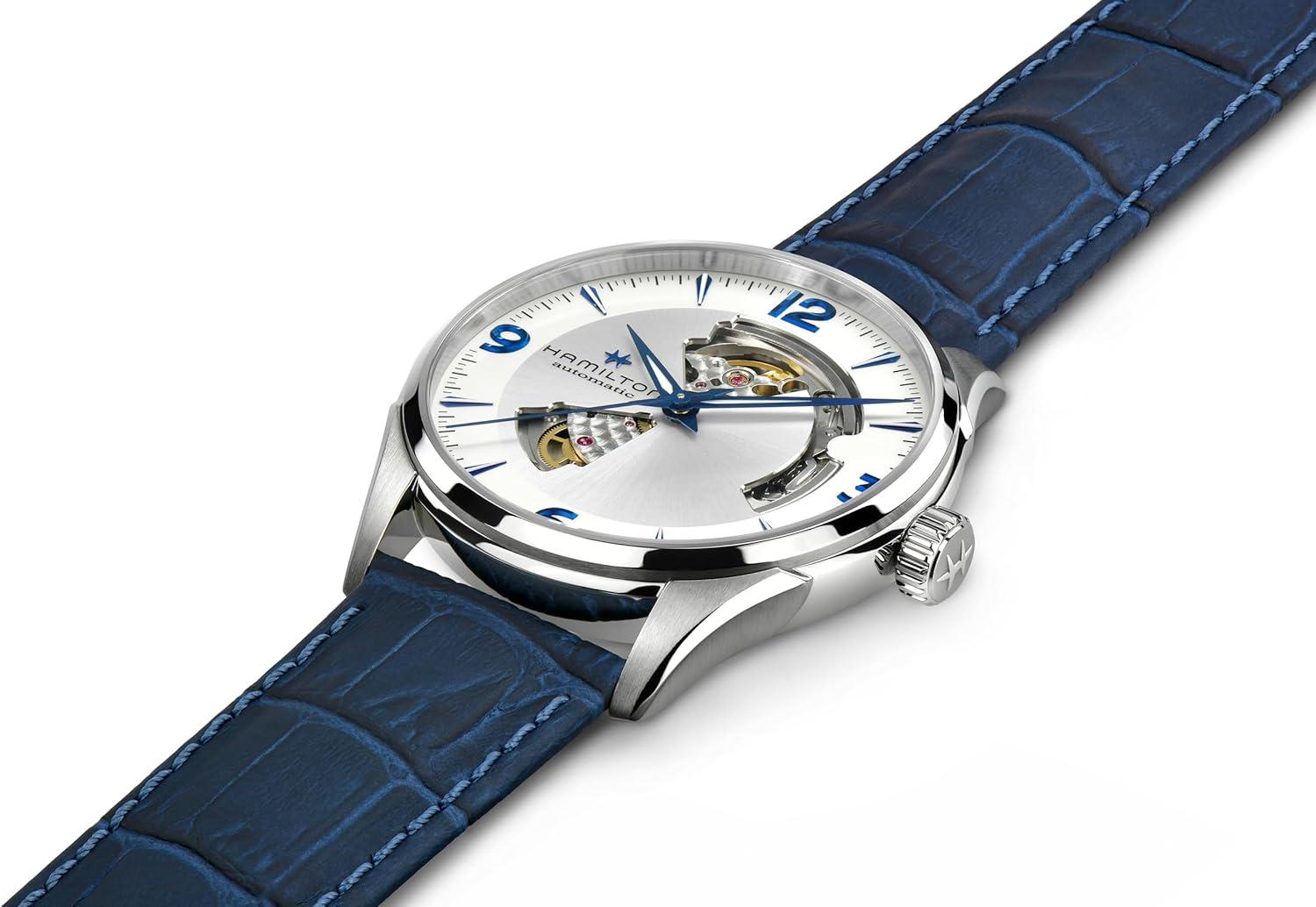 imageHamilton Jazzmaster Open Heart Automatic Mens Watch 42mm Stainless Steel Case Swiss Made Silver Dial Analog Wrist Watch 50m Waterproof Sapphire Crystal 3Hand Movement Cow Leather Strap