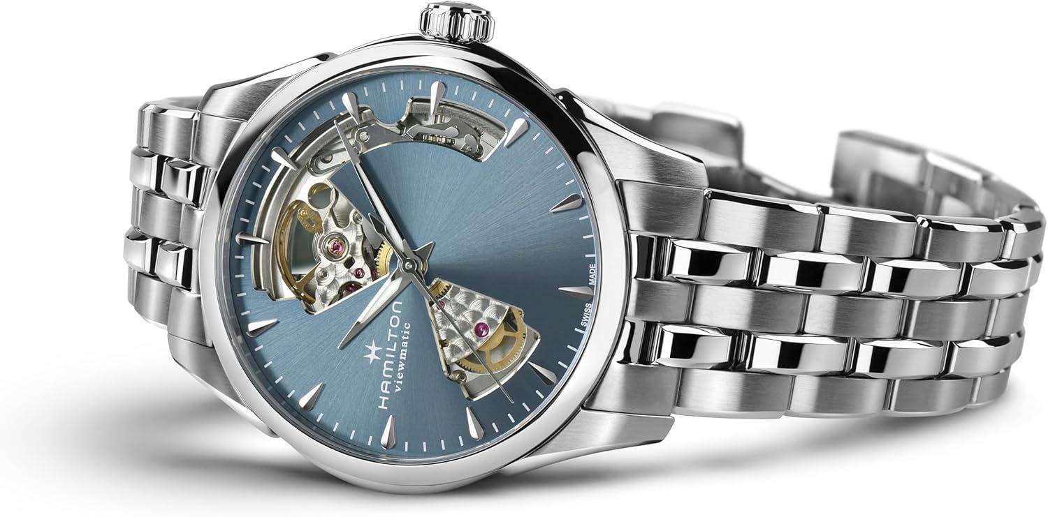 imageHamilton Jazzmaster Open Heart Automatic Womens Watch 36mm Stainless Steel Case Swiss Made Blue Dial Analog Wrist Watch 50m Waterproof Sapphire Crystal 3Hand Movement Stainless Steel Strap