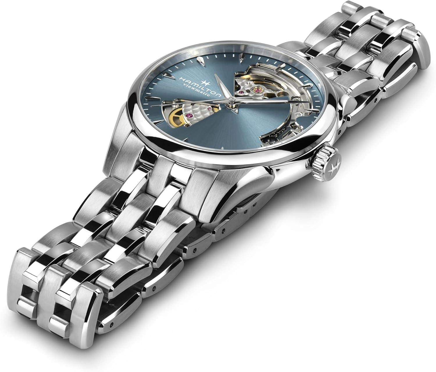 imageHamilton Jazzmaster Open Heart Automatic Womens Watch 36mm Stainless Steel Case Swiss Made Blue Dial Analog Wrist Watch 50m Waterproof Sapphire Crystal 3Hand Movement Stainless Steel Strap