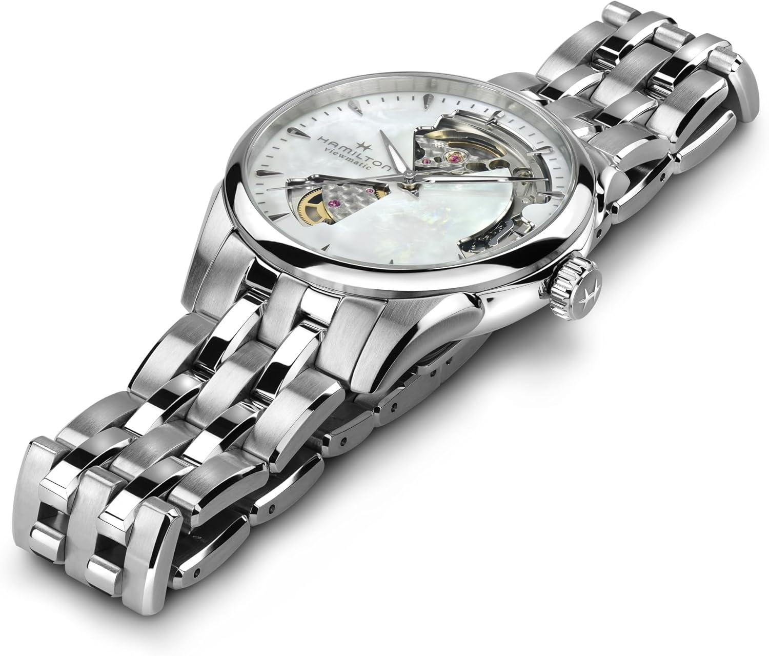 imageHamilton Jazzmaster Open Heart Automatic Womens Watch 36mm Stainless Steel Case Swiss Made Mother of Pearl Dial Analog Wrist Watch 50m Waterproof Sapphire Crystal Stainless Steel Strap