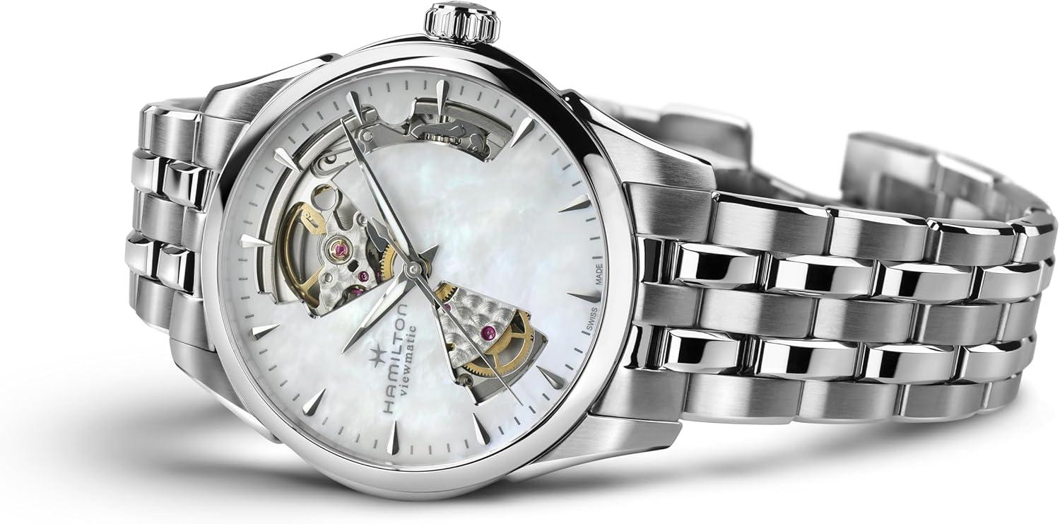 imageHamilton Jazzmaster Open Heart Automatic Womens Watch 36mm Stainless Steel Case Swiss Made Mother of Pearl Dial Analog Wrist Watch 50m Waterproof Sapphire Crystal Stainless Steel Strap
