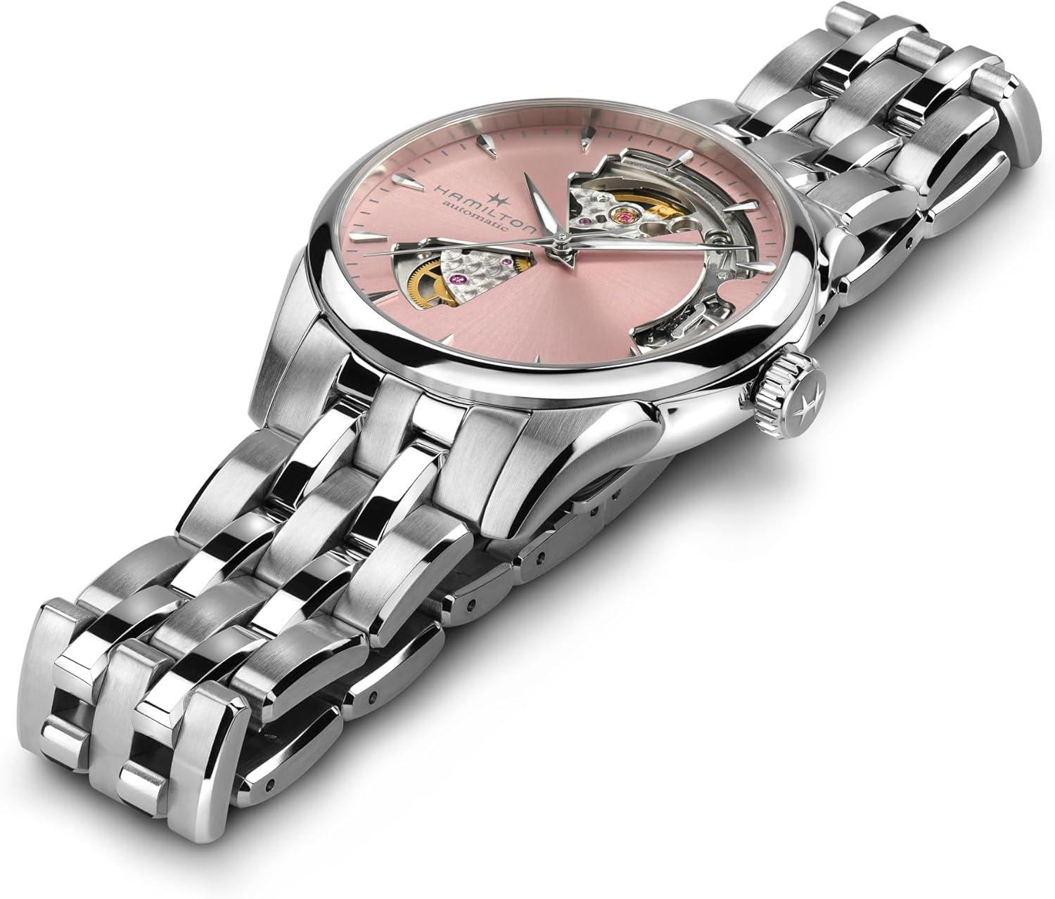 imageHamilton Jazzmaster Open Heart Automatic Womens Watch 36mm Stainless Steel Case Swiss Made Pink Dial Analog Wrist Watch 50m Waterproof Sapphire Crystal 3Hand Movement Stainless Steel Strap