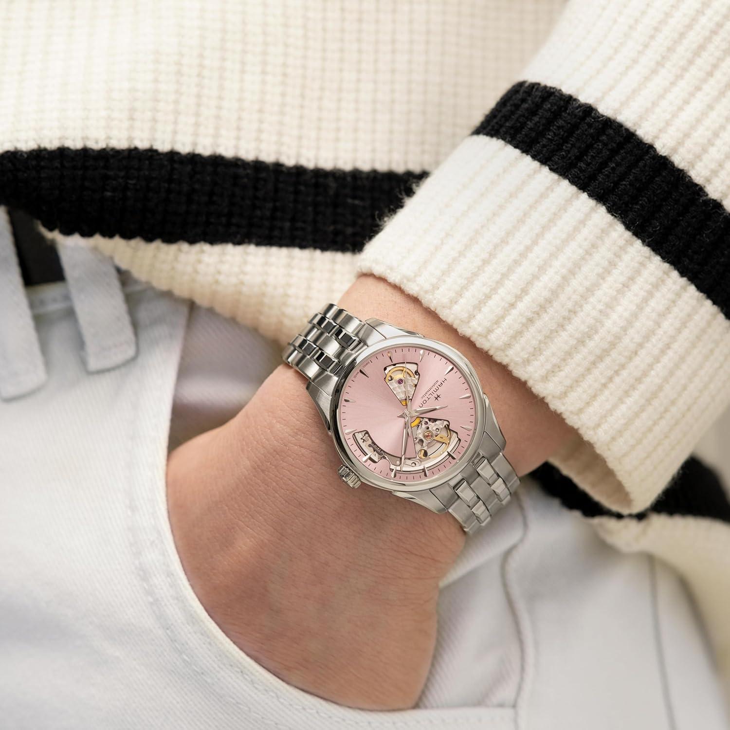 imageHamilton Jazzmaster Open Heart Automatic Womens Watch 36mm Stainless Steel Case Swiss Made Pink Dial Analog Wrist Watch 50m Waterproof Sapphire Crystal 3Hand Movement Stainless Steel Strap