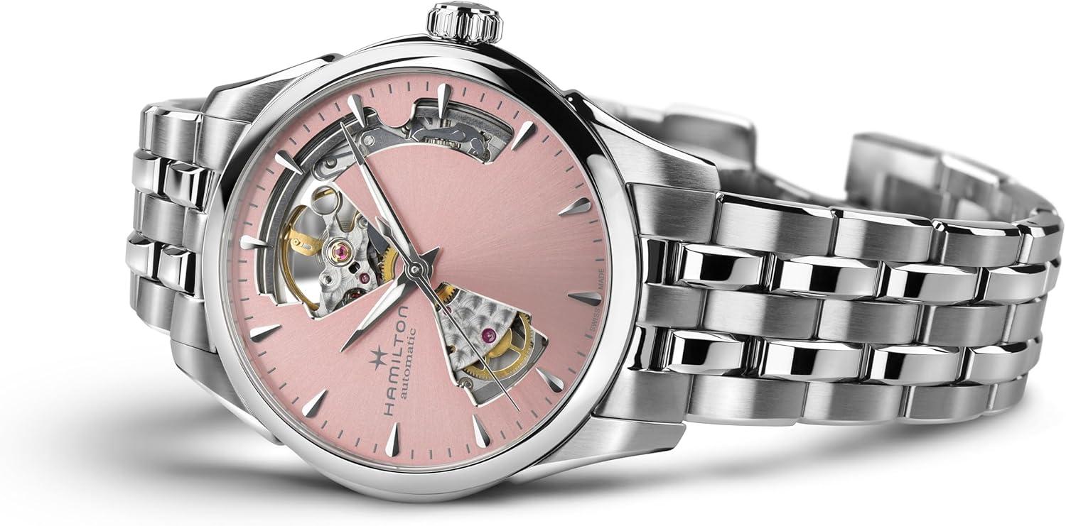 imageHamilton Jazzmaster Open Heart Automatic Womens Watch 36mm Stainless Steel Case Swiss Made Pink Dial Analog Wrist Watch 50m Waterproof Sapphire Crystal 3Hand Movement Stainless Steel Strap
