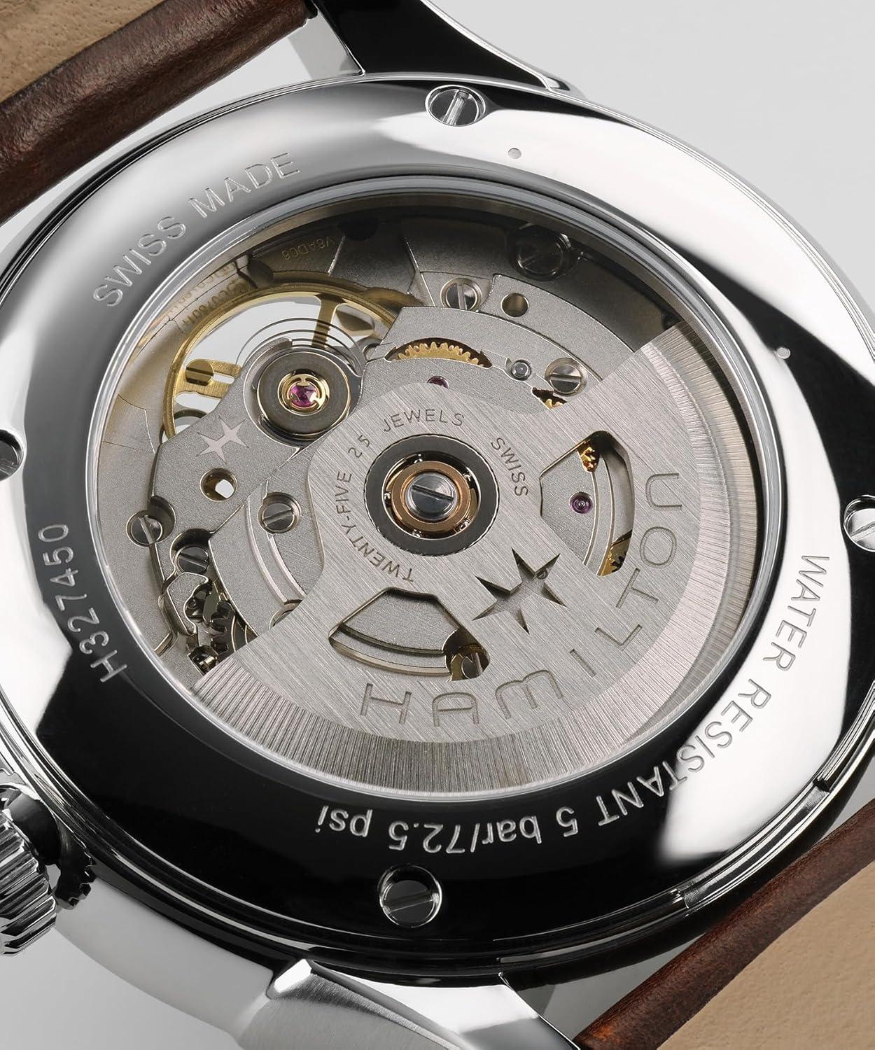 imageHamilton Jazzmaster Performer Automatic Mens Watch 40mm Stainless Steel Case Swiss Made Burgundy Dial Analog Wrist Watch 50m Waterproof Sapphire Crystal 3Hand Movement Calf Leather Strap