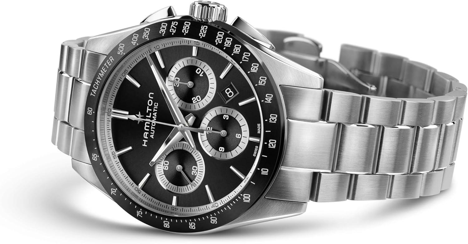 imageHamilton Jazzmaster Performer Automatic Mens Watch 42mm Stainless Steel Case Swiss Made Black Dial Analog Wrist Watch 100m Waterproof Sapphire Crystal Tachymeter Stainless Steel Strap