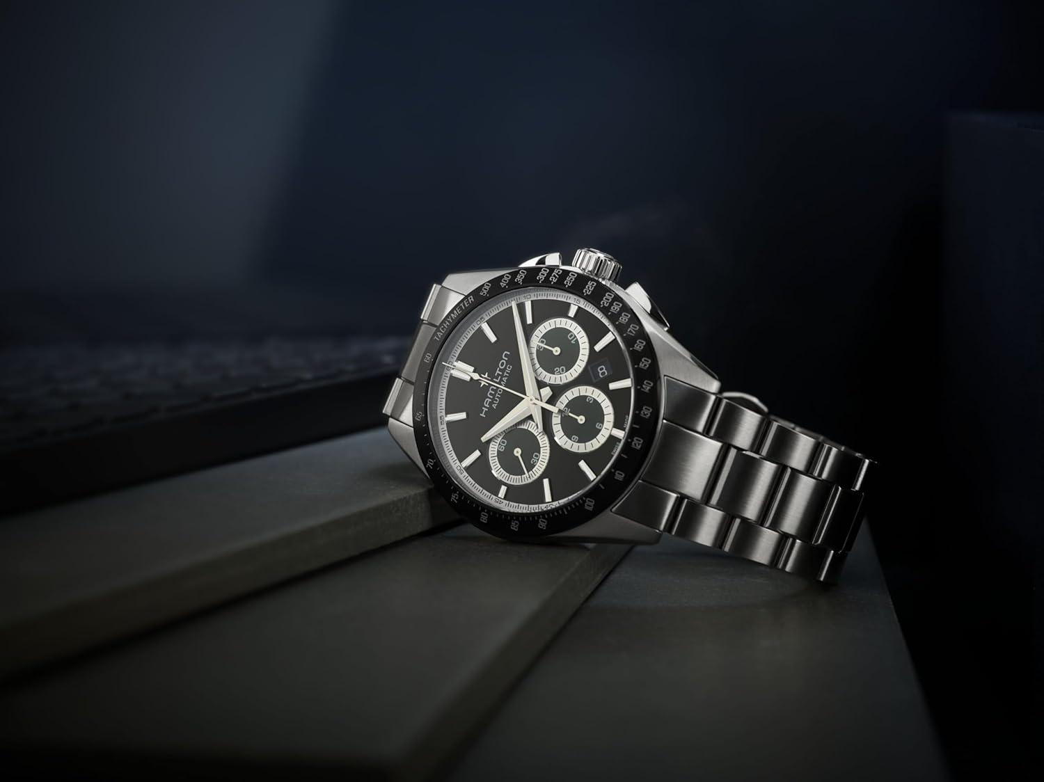 imageHamilton Jazzmaster Performer Automatic Mens Watch 42mm Stainless Steel Case Swiss Made Black Dial Analog Wrist Watch 100m Waterproof Sapphire Crystal Tachymeter Stainless Steel Strap