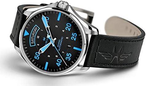 imageHamilton Khaki Aviation Automatic Mens Watch 42mm Stainless Steel Case Swiss Made Black Dial Analog Wrist Watch for Men 100m Waterproof Sapphire Crystal Cow Leather Strap