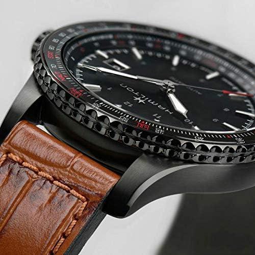 imageHamilton Khaki Aviation Automatic Mens Watch 42mm Stainless Steel Case Swiss Made Black Dial Analog Wrist Watch for Men 100m Waterproof Sapphire Crystal 3Hand Movement Calf Leather Strap